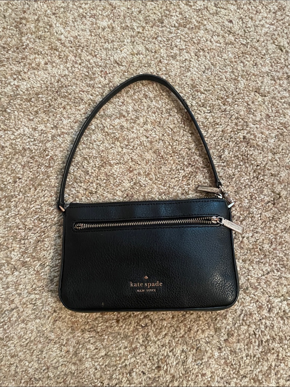 kate spade Black Leather Mini Shoulder Bag with Front Zip